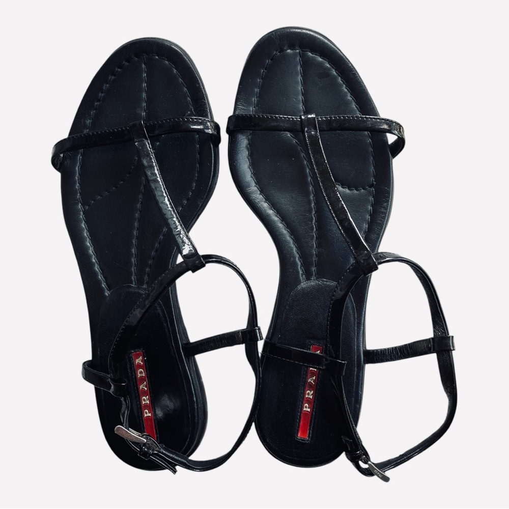 Prada Patent Leather T-Strap Sandals 36 - Picture 2 of 10
